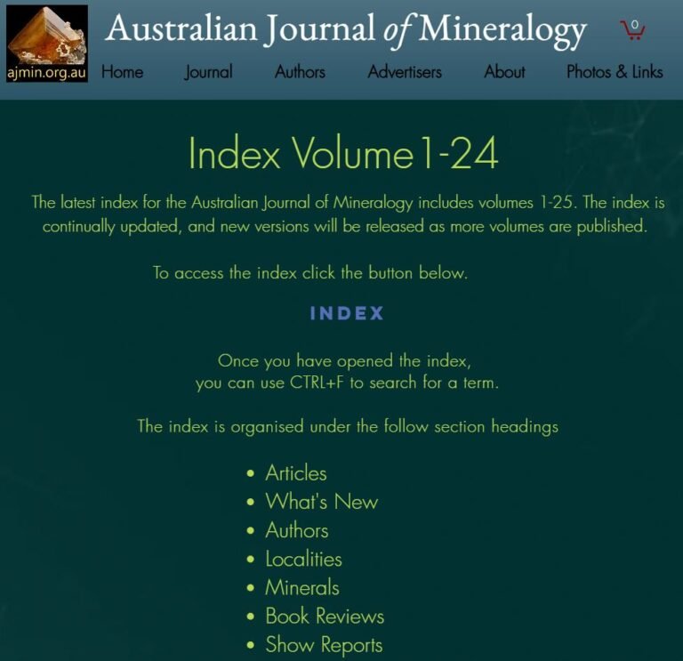 Australian Journal of Mineralogy Index