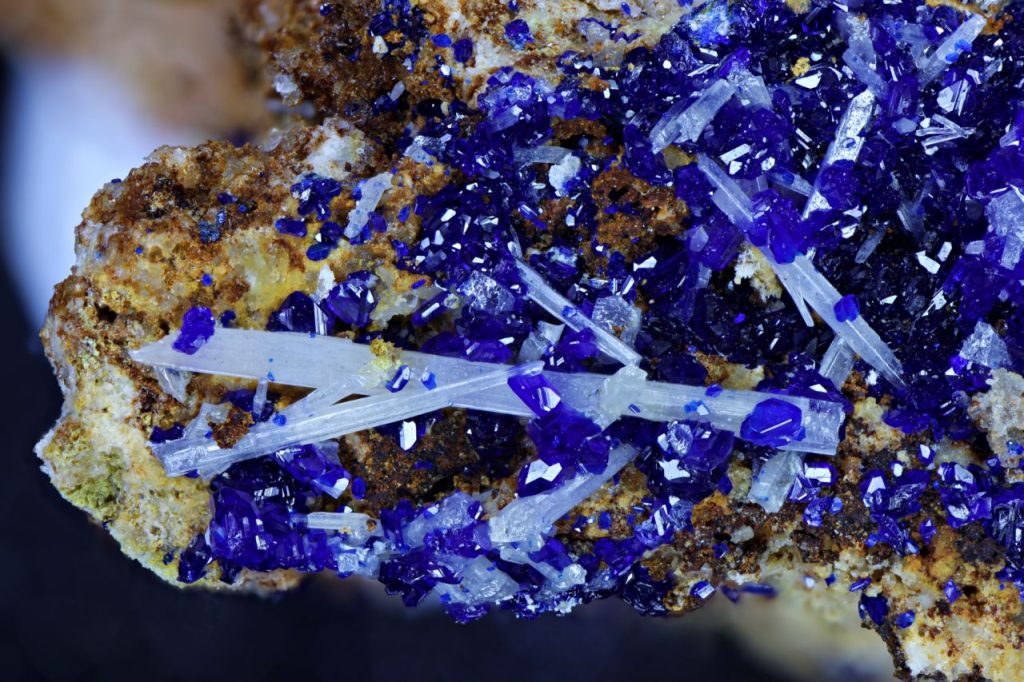 Azurite on cerussite, Woodlawn, New South Wales