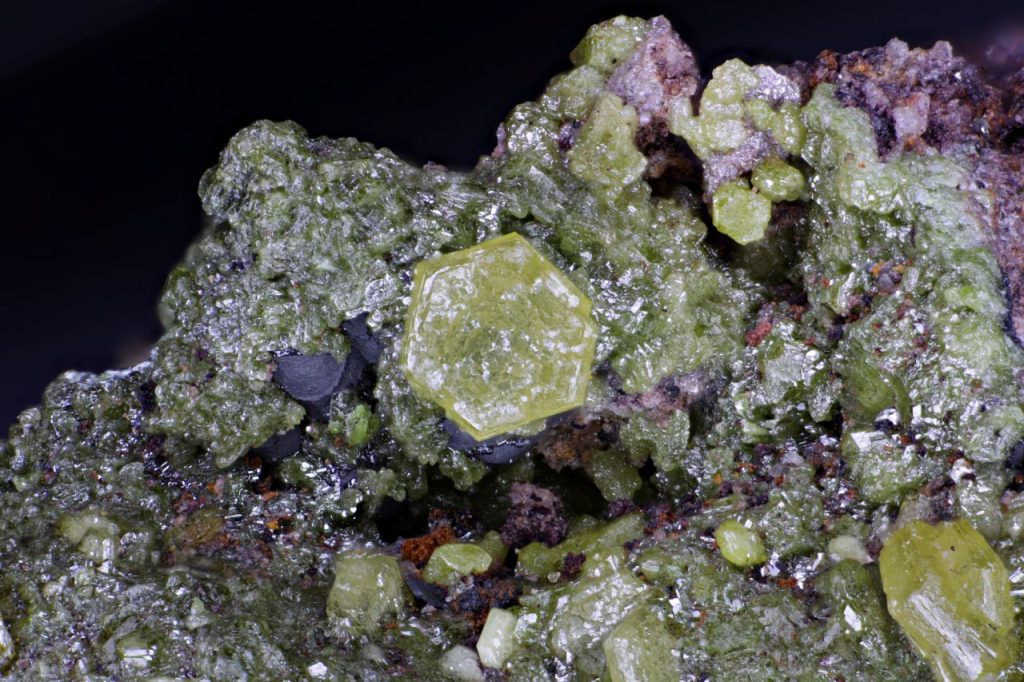 Yellow-green mimetite with darker green duftite, Mount Bonnie, Northern Territory